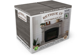 Retique It Fireplace Wood'n Finish Kit in Harbor Gray with stain box featuring wood grain details for full fireplace renovation.