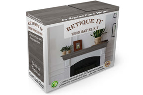 Retique It Fireplace Mantel Wood'n Finish Kit in Harbor Gray stain, showing the boxed kit with wood grain finish.