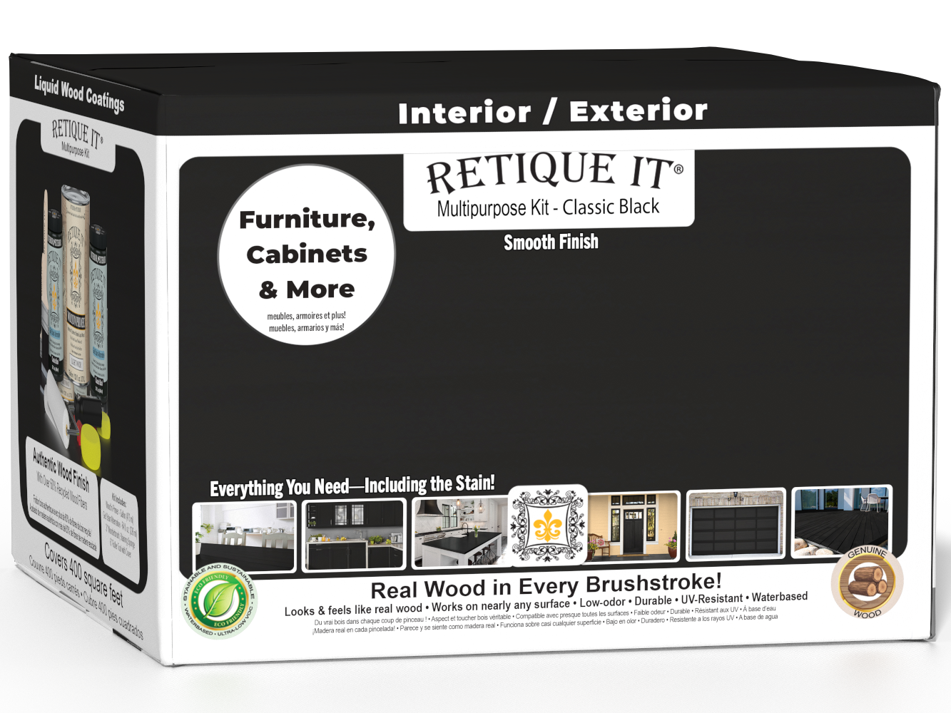 Retique It® Multi-purpose Smooth Finish Kit in Classic Black, interior top coat wood finish with a matte, smooth surface.