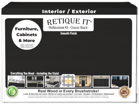 Retique It® Multi-purpose Smooth Finish Kit in classic black with exterior top coat, includes four large wood finishing products in matte finish.