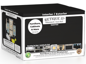 Retique It® multi-purpose black wood finish kit with four large top coat bottles, ideal for interior matte wood projects.