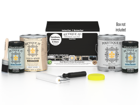 Retique It® wood finish kit with four large bottles of classic black exterior top coat for smooth, durable wood surface coating.