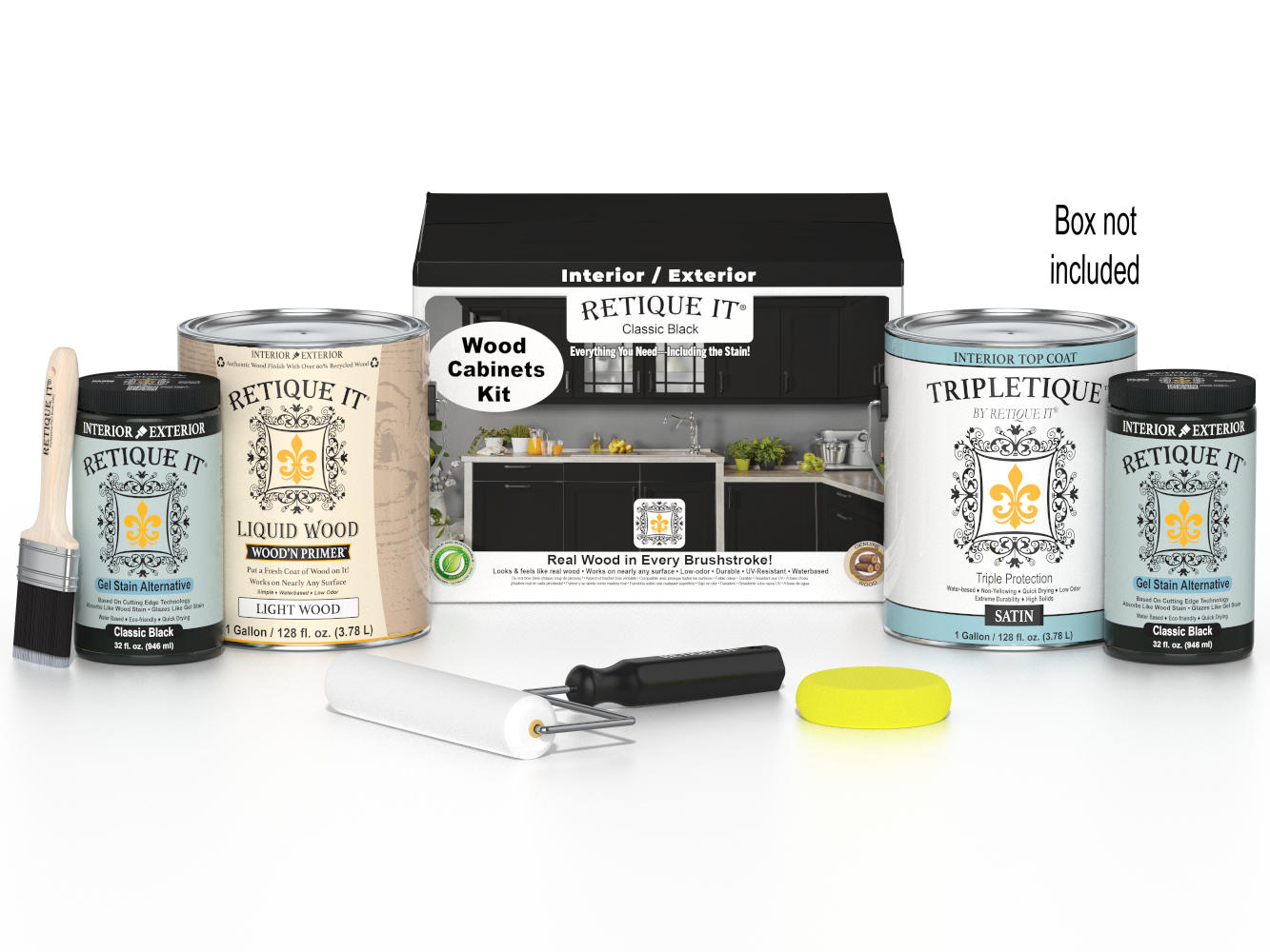 Retique It® Wood'n Cabinet Kit with 48 black doors and smooth finish, perfect for classic black stained cabinets.