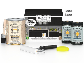 Retique It® Wood'n Cabinet Kit with 48 black smooth doors, stain finish, for classic black kitchen or bathroom cabinets.