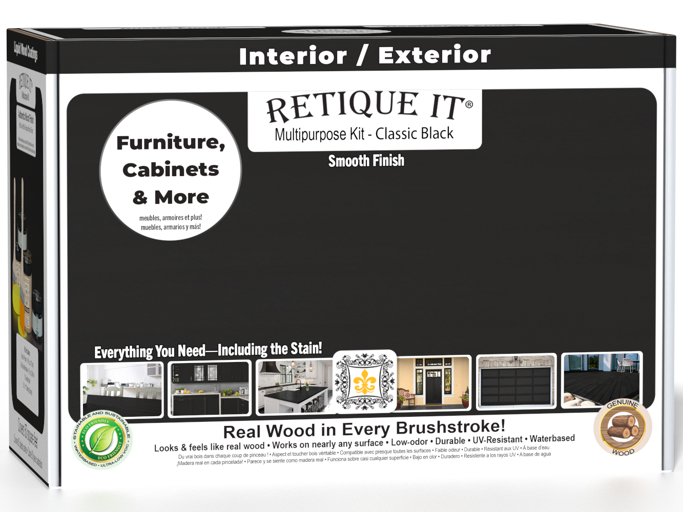 Retique It® Multi-purpose Smooth Finish Kit in Classic Black for wood finishing, includes tools and product components.