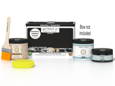 Retique It Multi-purpose Smooth Finish Kit in Classic Black for interior wood projects, includes top coat and application tools.