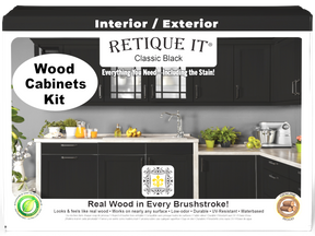 Retique It® Wood'n Cabinet Kit with 12 smooth doors in classic black, designed for staining and cabinet renovation.