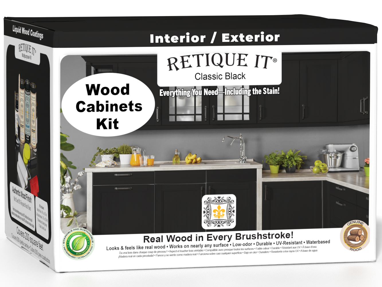 Retique It® Wood'n Cabinet Kit with 24 black stained doors, smooth finish, ideal for kitchen or bathroom cabinetry.