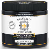 Retique It Liquid Wood Wood'n Stain in Classic Black, 16 oz bottle, showcasing the dark stain for wood finishing.