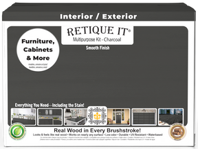 Retique It® Wood'n Finish Kit in charcoal, large exterior top coat set with four multipurpose wood finishing products.