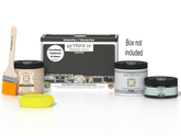 Retique It® Multi-purpose Smooth Finish Kit in charcoal for exterior wood surfaces, includes top coat and application tools.