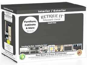 Large charcoal wood finish kit by Retique It® for interior surfaces, featuring smooth top coat in a multi-purpose wood finishing set.