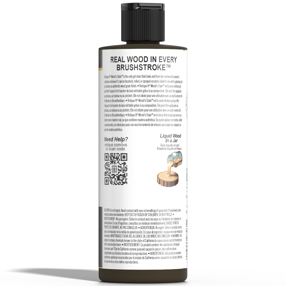 Retique It Liquid Wood Wood'n Stain in Charcoal, 8 oz bottle, showcasing the dark charcoal stain for wood finishing.