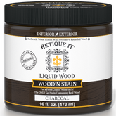 Liquid Wood Wood'n Stain by Retique It in Charcoal, 16 oz, showcasing the deep charcoal stain applied to wood surface.