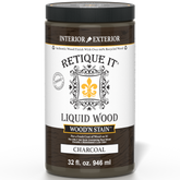 Retique It Liquid Wood Wood'n Stain in Charcoal, 32 oz bottle, showcasing dark wood stain for furniture or cabinetry application.