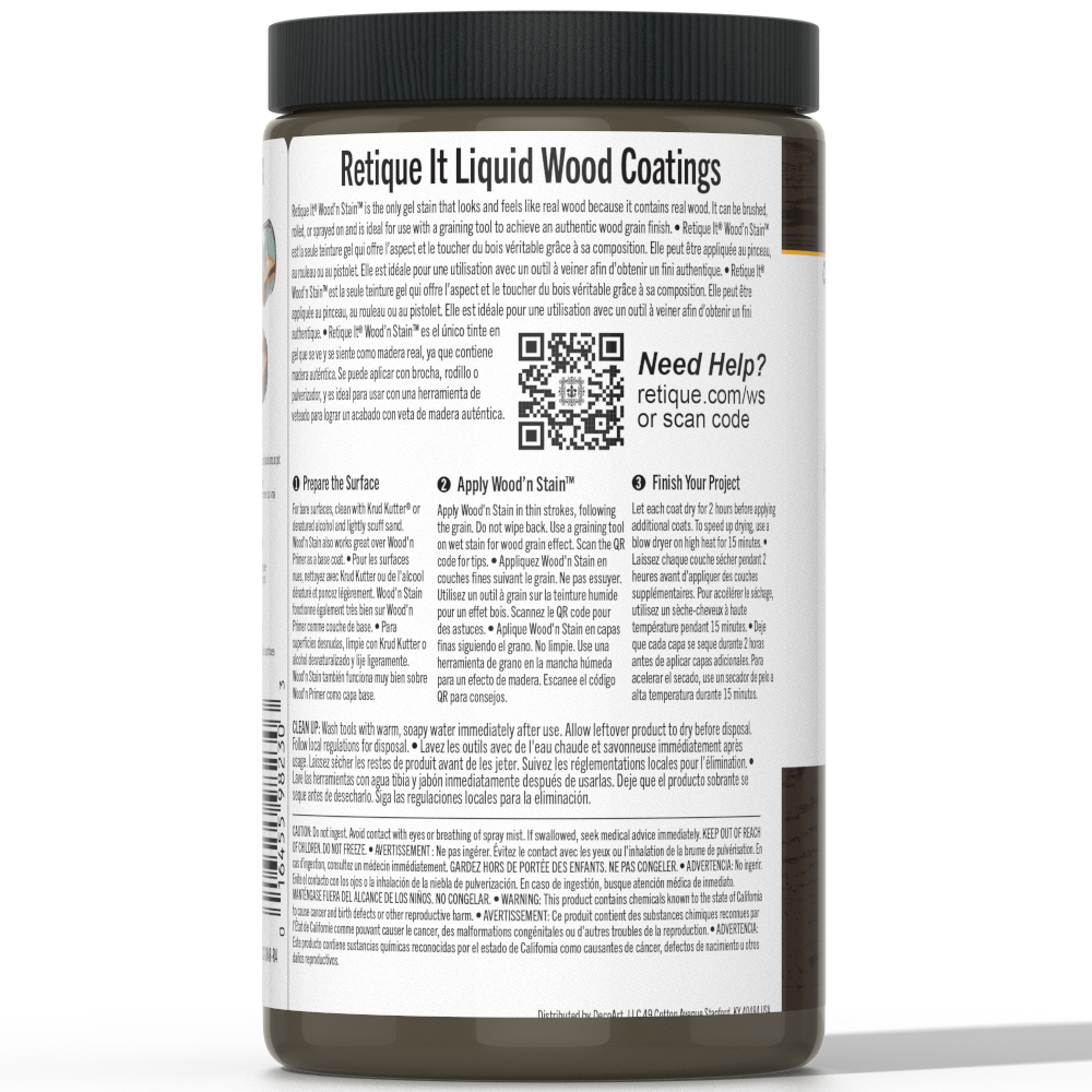 Retique It Liquid Wood Wood'n Stain in Charcoal, 32 oz bottle, showcasing the dark, rich stain for wood surfaces.