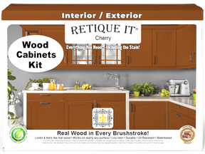 Front view of Wood'n Cabinet Kit with 12 smooth cherry stained cabinet doors by Retique It®