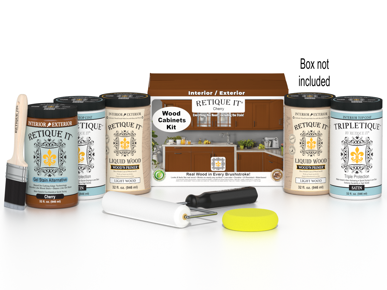 Retique It® Wood'n Cabinet Kit with 24 cherry-colored, smooth cabinet doors and stain options, designed for furniture and cabinetry.
