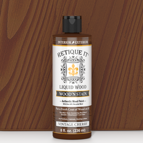 Retique It Liquid Wood Wood'n Stain in Vintage Cherry, 8 oz bottle, showcasing the deep cherry-colored stain for wood finishing.