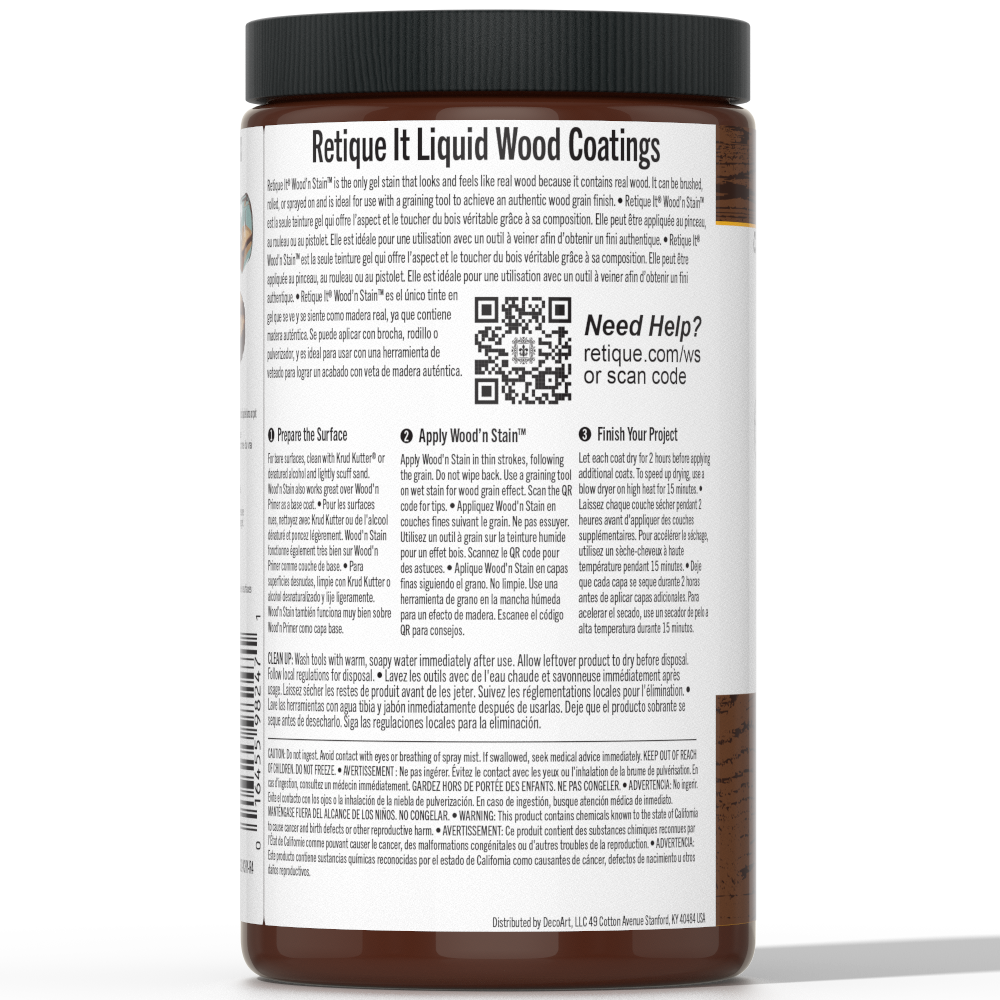 Retique It Liquid Wood Wood'n Stain in Vintage Cherry 32 oz bottle, showcasing the rich warm stain color and product label.