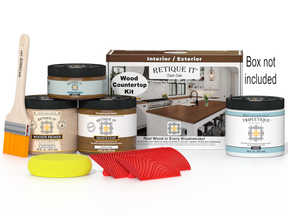 Dark oak countertop kit for kitchen island by Retique It® featuring stain application and natural wood grain finish.
