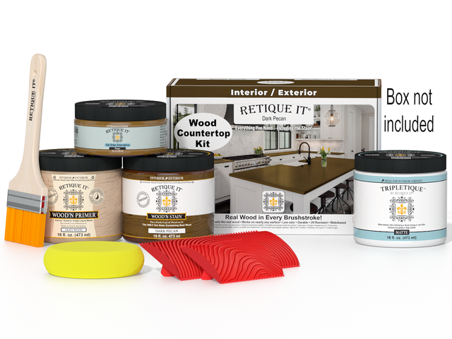 Dark Pecan stain kit for kitchen island countertops by Retique It, featuring a natural wood finish and easy application.