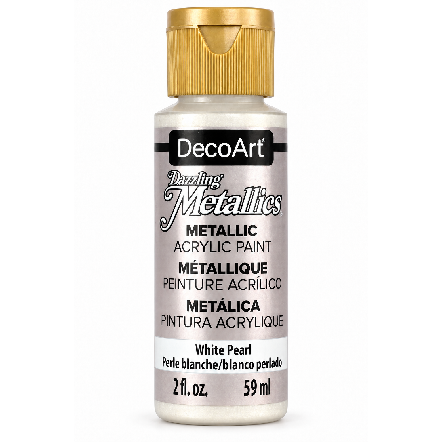 DecoArt Dazzling Metallics White Pearl acrylic paint, 2 oz bottle
