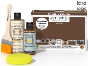 Retique It® Multi-purpose Smooth Finish Kit in Dark Oak with wooden box, designed for wood finishing and furniture projects.
