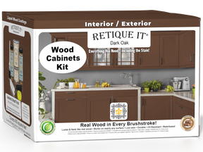 Dark oak Wood'n Cabinet Kit with 48 smooth doors from Retique It®, featuring stain finishes for a sleek, modern kitchen look.