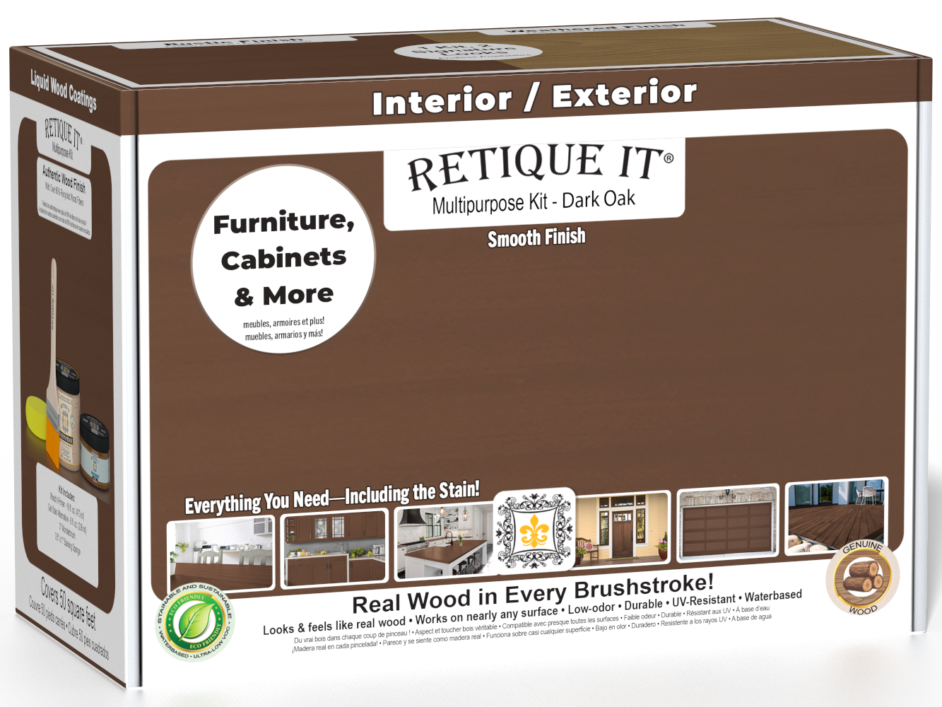 Retique It® Multi-purpose Smooth Finish Kit in Dark Oak for wood furniture refinishing, includes wood stain and finishing tools.