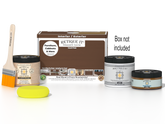 Retique It Dark Oak Multi-purpose Smooth Finish Kit for exterior wood, includes top coat and application tools.