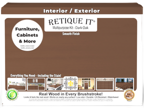 Retique It® Multi-purpose Smooth Finish Kit in Dark Oak for exterior use, featuring large box with wood top coat and matte finish.