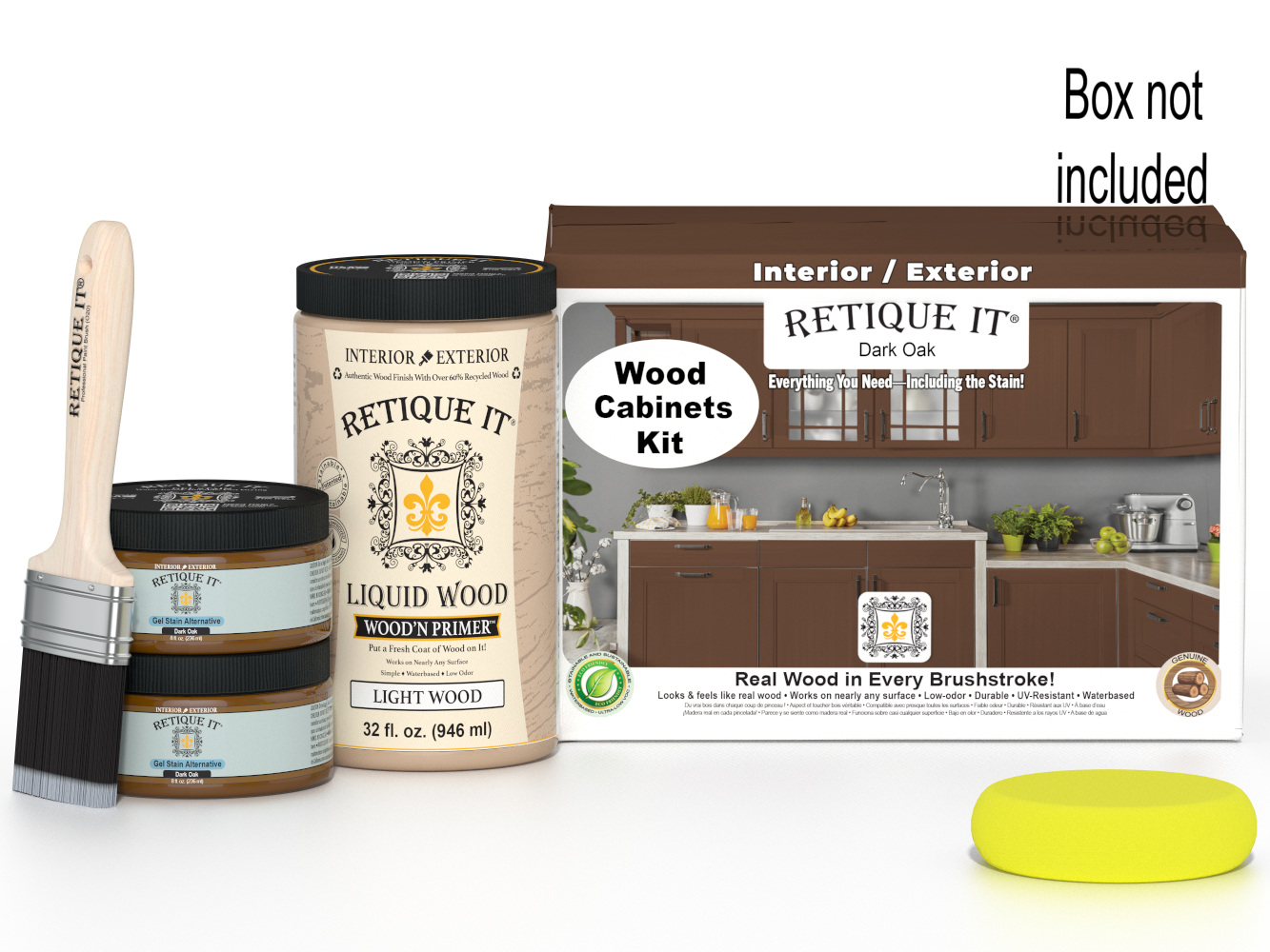 Dark oak Wood'n Cabinet Kit with 12 smooth cabinet doors, featuring Retique It® stain for a sleek, modern kitchen look.