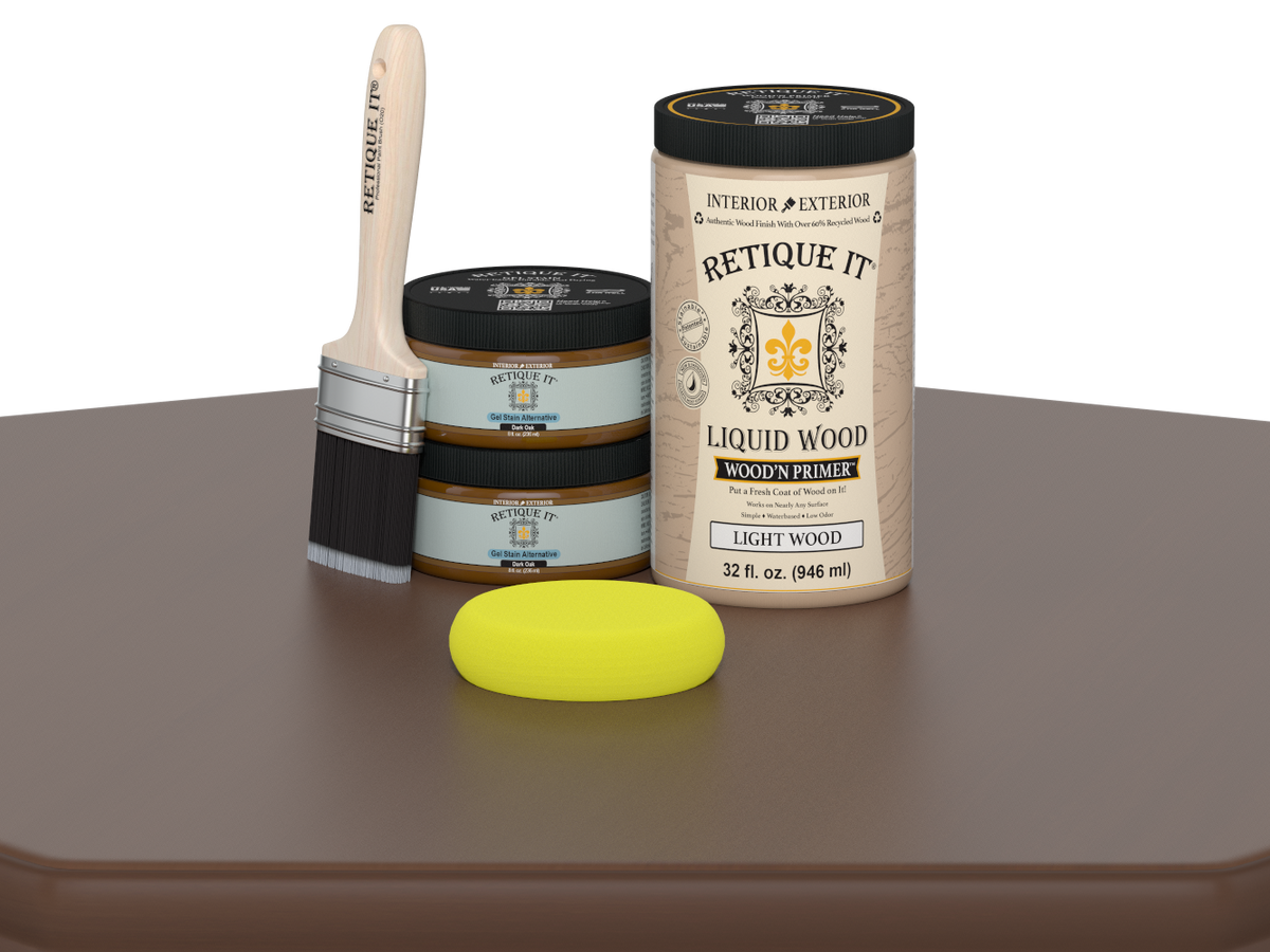 Large Dark Oak Wood'n Finish Kit by Retique It® with smooth finish wood products and tools for multi-purpose use.