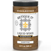 Liquid Wood Wood'n Stain in Dark Oak by Retique It, 32 oz bottle showing the dark oak stain color and product label.