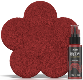 Retique It® Bloom Texture Paint 4pk in Carmine Ember with a color swatch and textured paint finish on a surface.