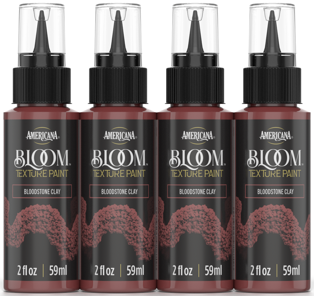 Retique It® Bloom Texture Paint 4-pack in Bloodstone Clay with textured finish, shown in front view on a flat surface.