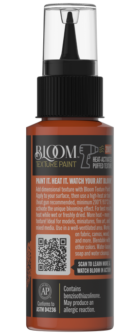 Retique It® Bloom Texture Paint 4-pack in Molten Ochre, showing textured paint cans and color swatch on a white background.