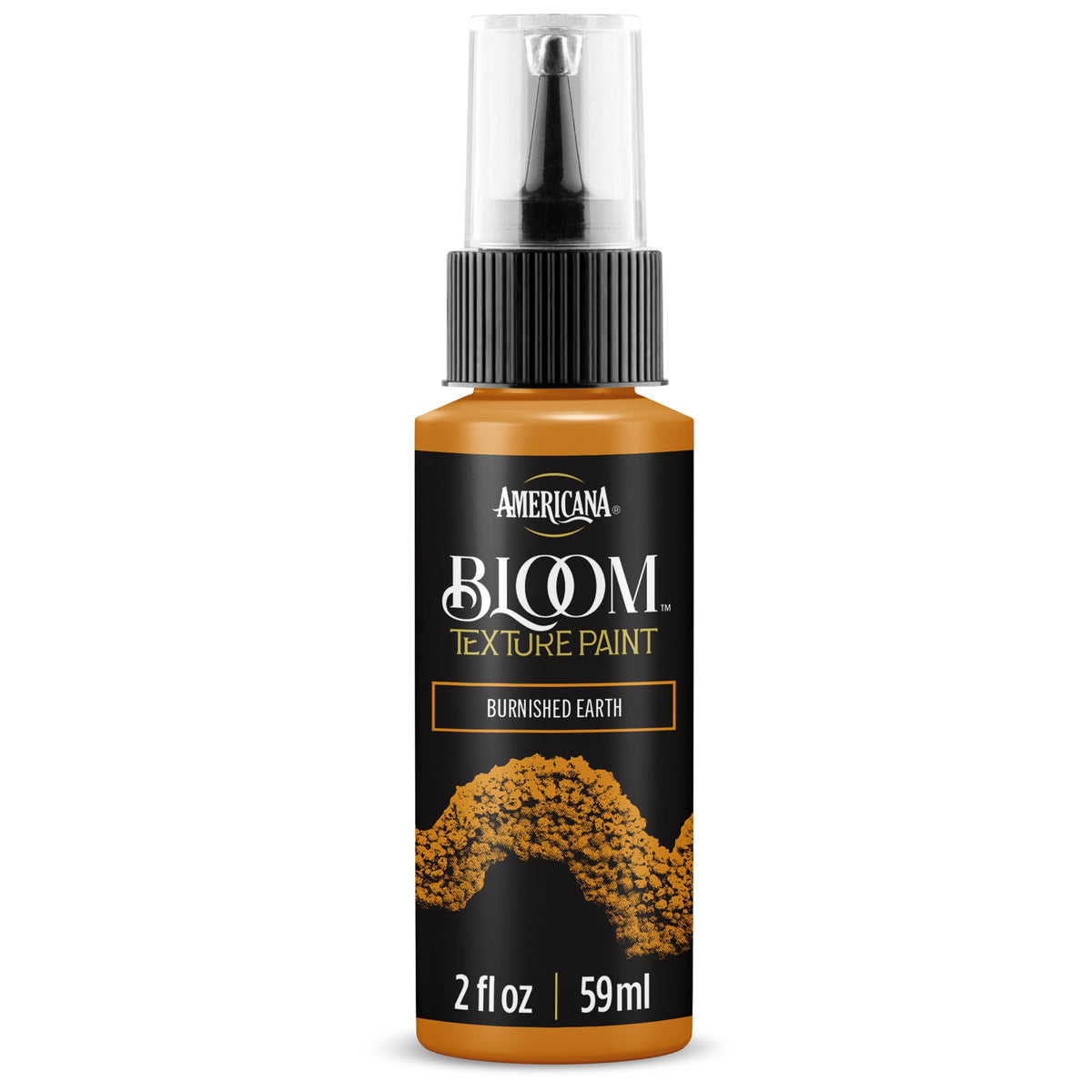 DecoArt Bloom Texture Paint in Burnished Earth with a textured, earthy finish on a canvas surface.