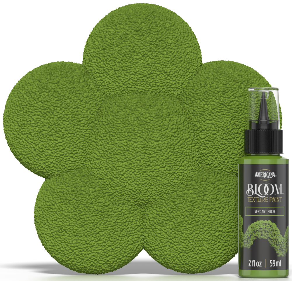 Retique It® Bloom Texture Paint 4-pack in Verdant Pulse displayed with swatch, showcasing vibrant green textured wall paint.