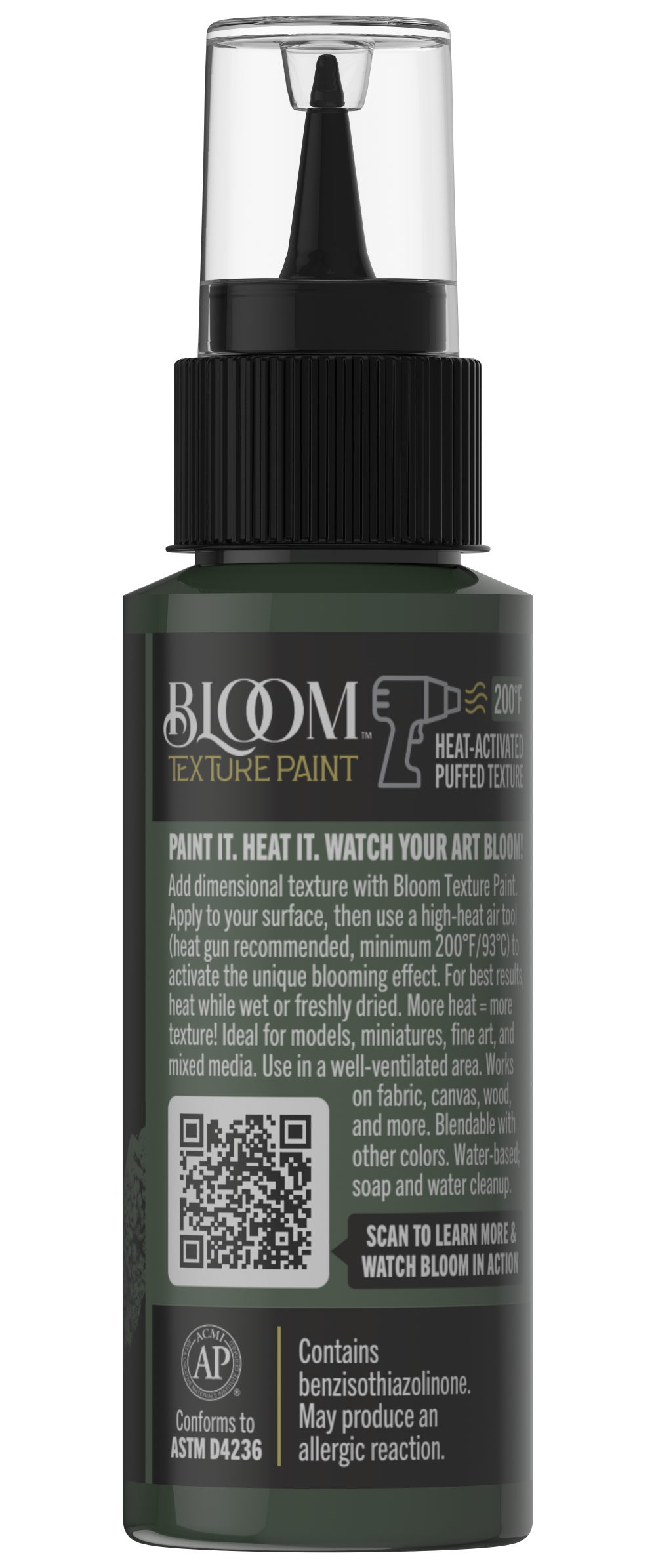 Retique It® Bloom Texture Paint 4pk in Herbal Stone, showing textured paint cans with herbal stone finish and color swatches.