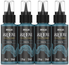 Retique It® Bloom Texture Paint 4-pack in Patina Teal, showcasing textured paint bottles with vibrant teal finish.