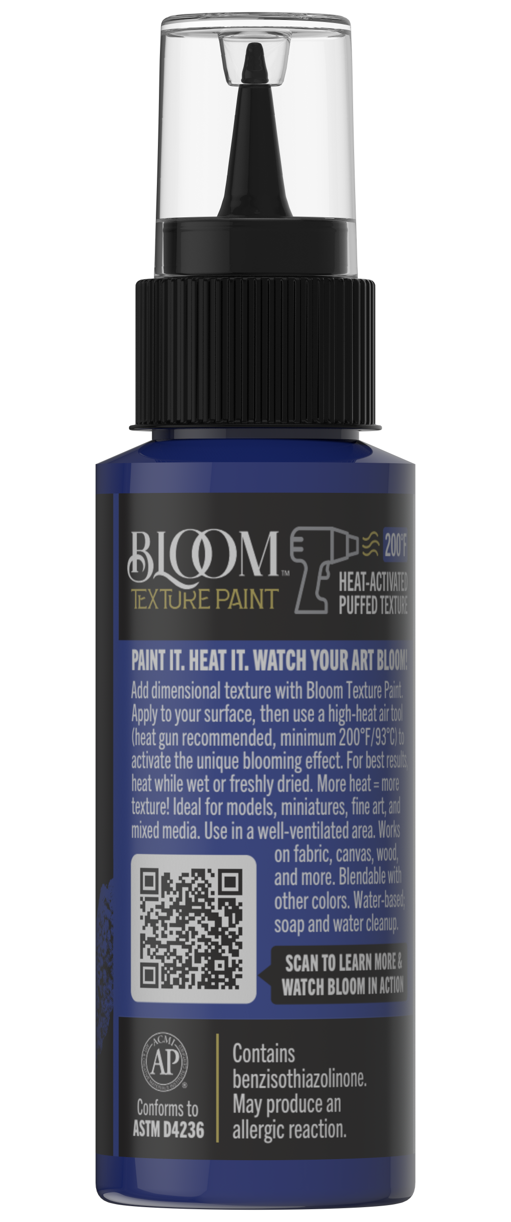 Retique It® Bloom Texture Paint 4-pack in Prussian Depths, showcasing textured blue decorative paint on a wall surface.