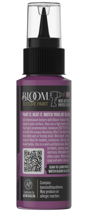 Retique It® Bloom Texture Paint 4-pack in Mystic Plum, showing textured paint swatches on a surface.