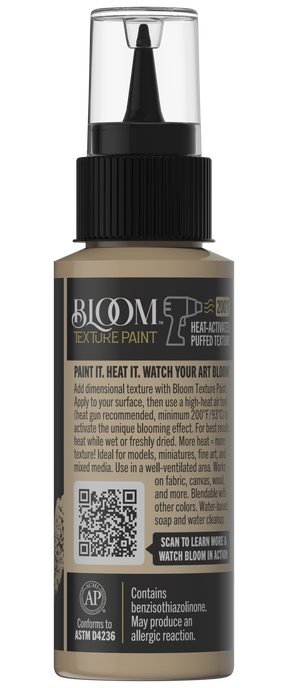 Retique It® Bloom Texture Paint 4-pack in Desert Drift, showing textured paint cans and sample swatches on a surface.