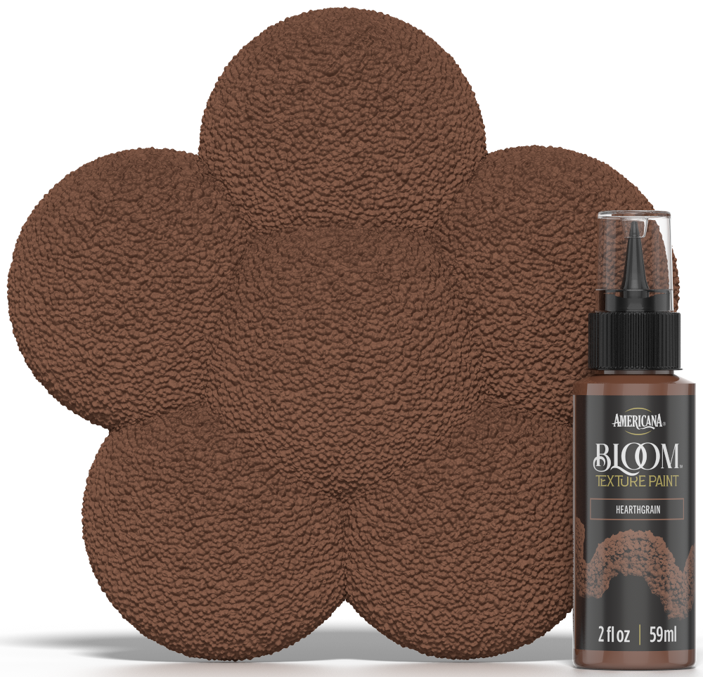 Retique It® Bloom Texture Paint 4-pack in Hearthgrain finish displayed on a surface with a color swatch in the background.