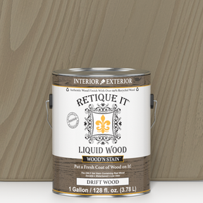 Liquid Wood Wood'n Stain by Retique It in Drift Wood color, 128 oz, showcasing the stain's rich, natural wood finish.