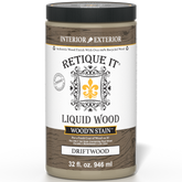 Liquid Wood Wood'n Stain in Drift Wood color by Retique It, 32 oz bottle, showing the stain's natural wood finish.