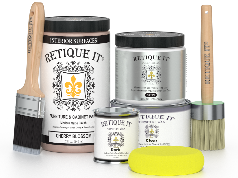 Retique It furniture wax and brush set on a white background