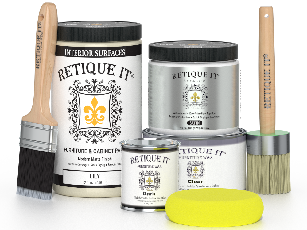 Retique It furniture wax and brush set on a white background